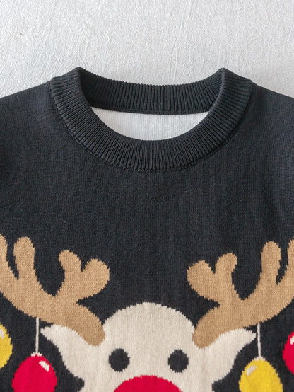 Boys and girls Christmas reindeer pattern sweater knitted pullover suitable for Christmas parties in spring, autumn, and winter