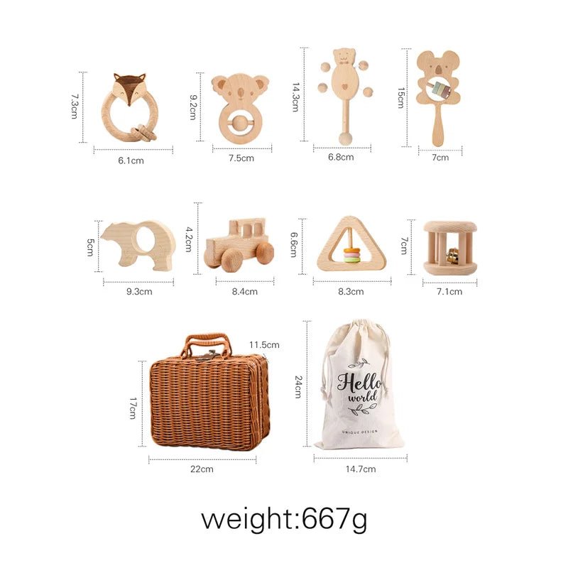 1set Baby Rattle Wooden Crochet Elephant Bells Music Teething Bracelet Pacifier Dummy Clips Gym Play Rodent Baby Products Toy - BabyHaven