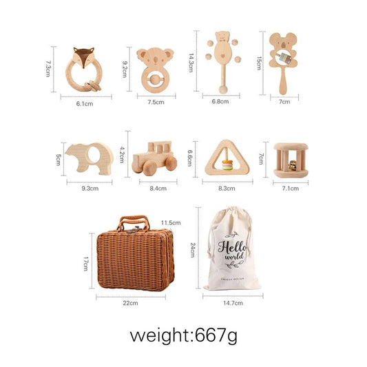1set Baby Rattle Wooden Crochet Elephant Bells Music Teething Bracelet Pacifier Dummy Clips Gym Play Rodent Baby Products Toy - BabyHaven