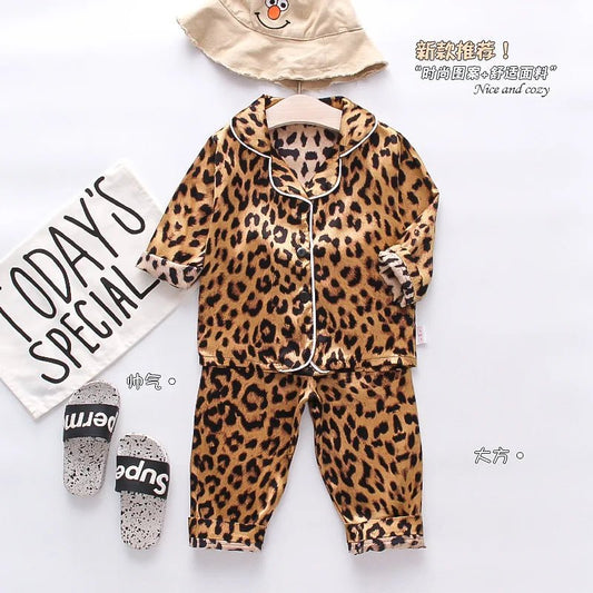 Version Of Childrens Pajamas Set Silk Satin Long Sleeve - BabyHaven