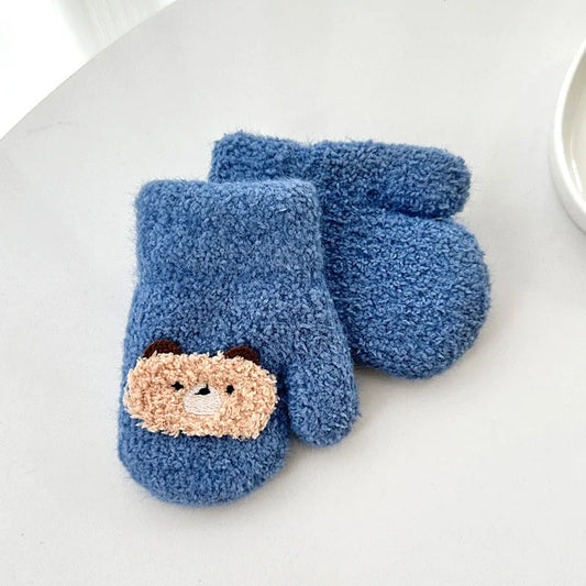 Cartoon Baby Plush Mittens Thick Double Layer Hanging Neck Gloves 1-3Year Girl Boy Winter Hand Warmer Cover Cute Children Gloves