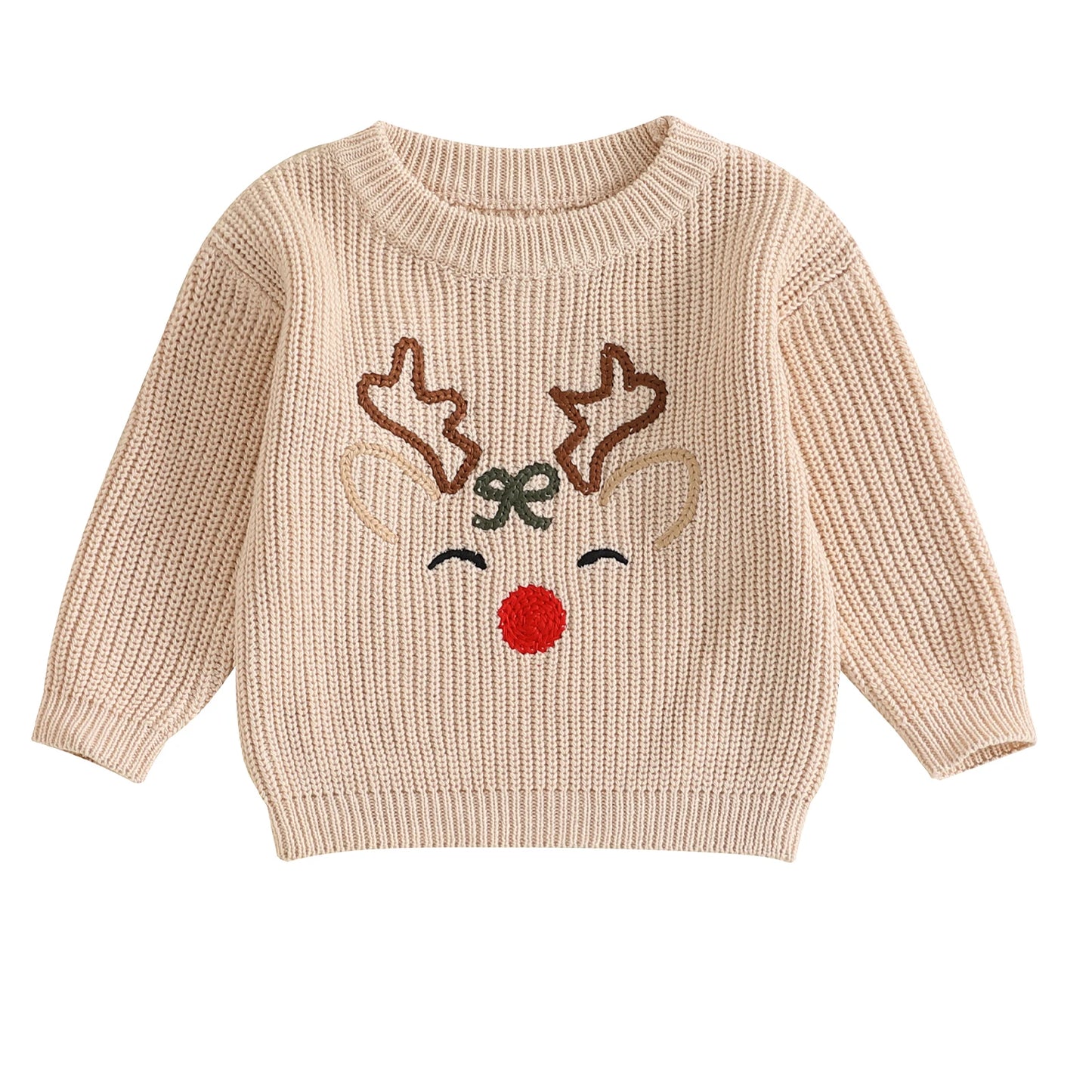 MISOWMNJOY Newborn Boy Girl Christmas Sweater Knit Baby Jumpers Cute Reindeer Head Long Sleeve Toddler Chunky Knitwear Pullover