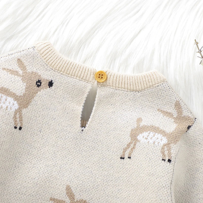 Autumn Baby Rompers for Newborn Boys Girls Cute Reindeer Knit Jumpsuits Playsuits 0-18m Winter Infant Long Sleeve Outfit Clothes