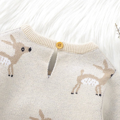 Autumn Baby Rompers for Newborn Boys Girls Cute Reindeer Knit Jumpsuits Playsuits 0-18m Winter Infant Long Sleeve Outfit Clothes