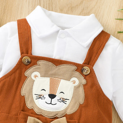 Baby Boys 3D Lion Pattern Long Sleeve Long Leg Romper Set