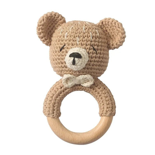 1pc Baby Rattles Crochet Bunny Rattle Toy Wood Ring Baby Teether Rodent Baby Gym Mobile Rattles Newborn Educational Toys Gifts - BabyHaven
