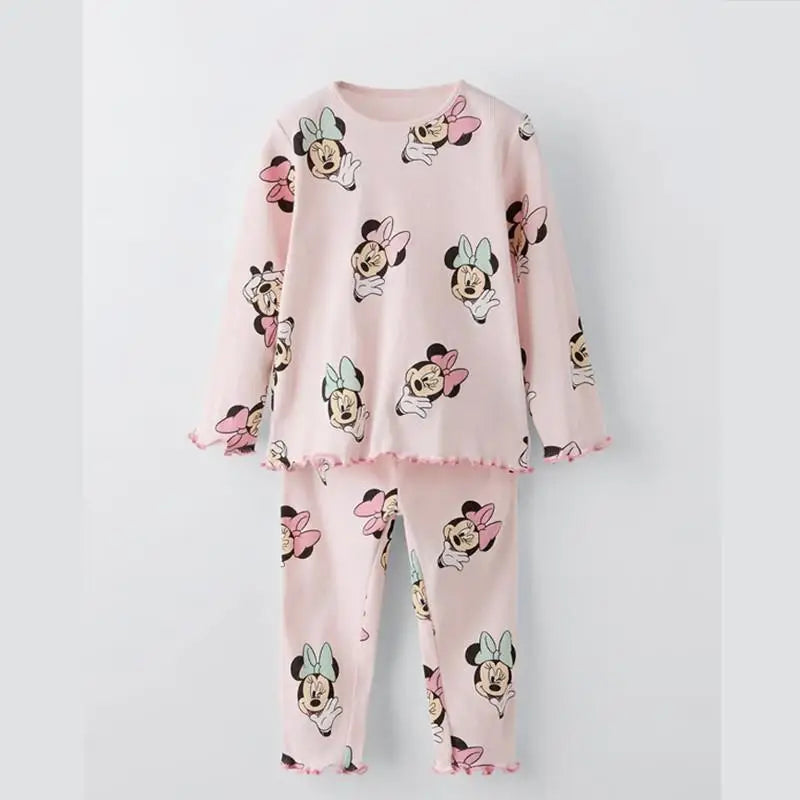 Full Print Minnie Mouse Baby Girls 2 Piece Autumn Pjs Set