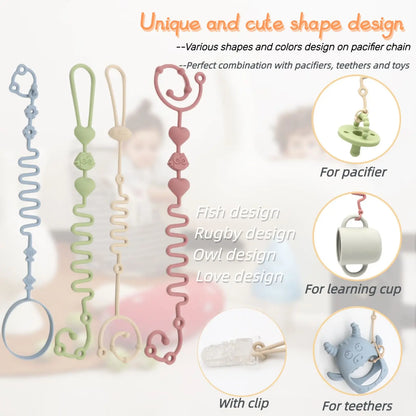 4PCS Adjustable Silicone Pacifier Chain Teether Toys Suitable for High Chair Crib Baby Gifts Beige - BabyHaven