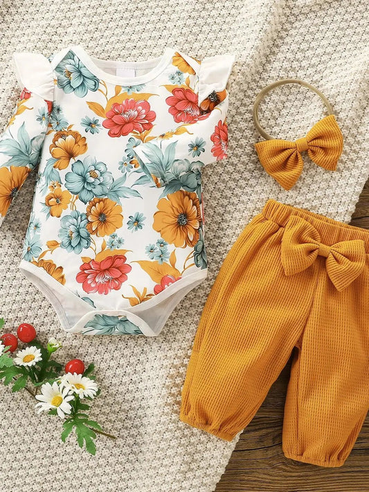 Baby Girls Summer 2Pcs Outfit Set Long Sleeve Floral Casual - BabyHaven