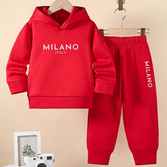 Stylish boys' Milano set with hoodie and pants in bright red, perfect for modern kids.