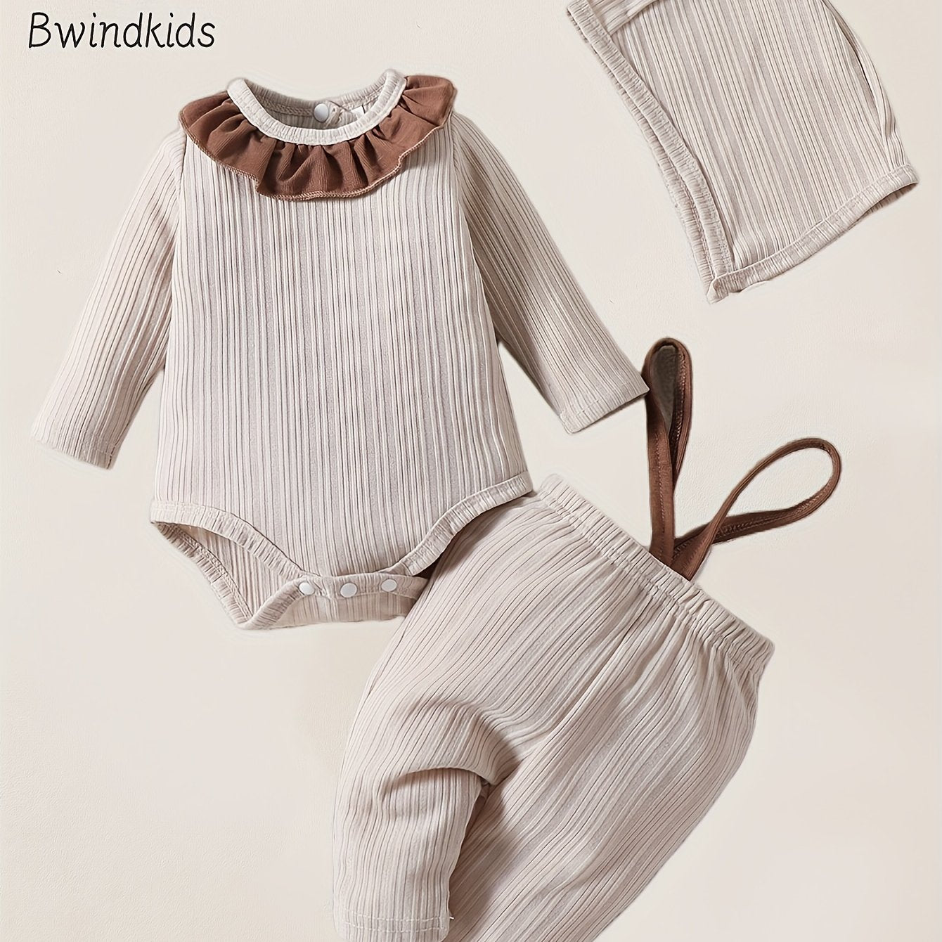 Adorable Two-Piece Ruffled Collar Bodysuit And Overalls Set