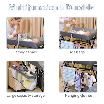 Adjustable Changing Table With Storage Basket And Wheels