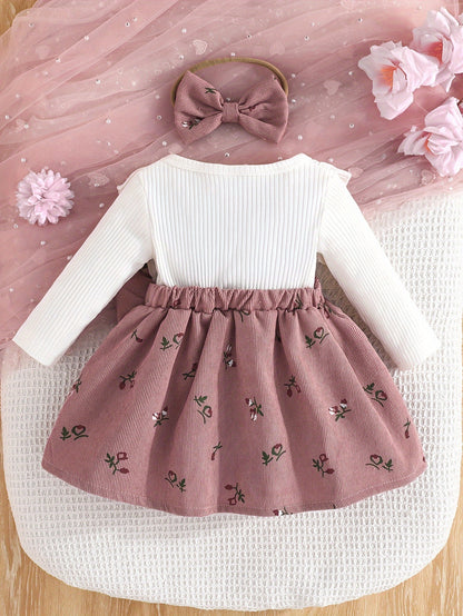 Girls' 2-in-1 Dress with Flying Sleeves and Bow Set