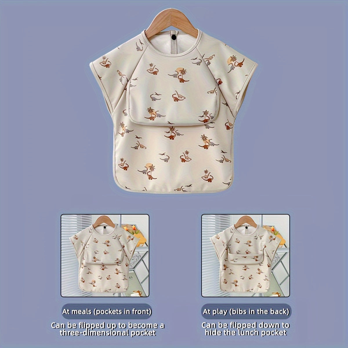 Easy Clean Long-Sleeved PU Feeding Bib for Mess-Free Meals