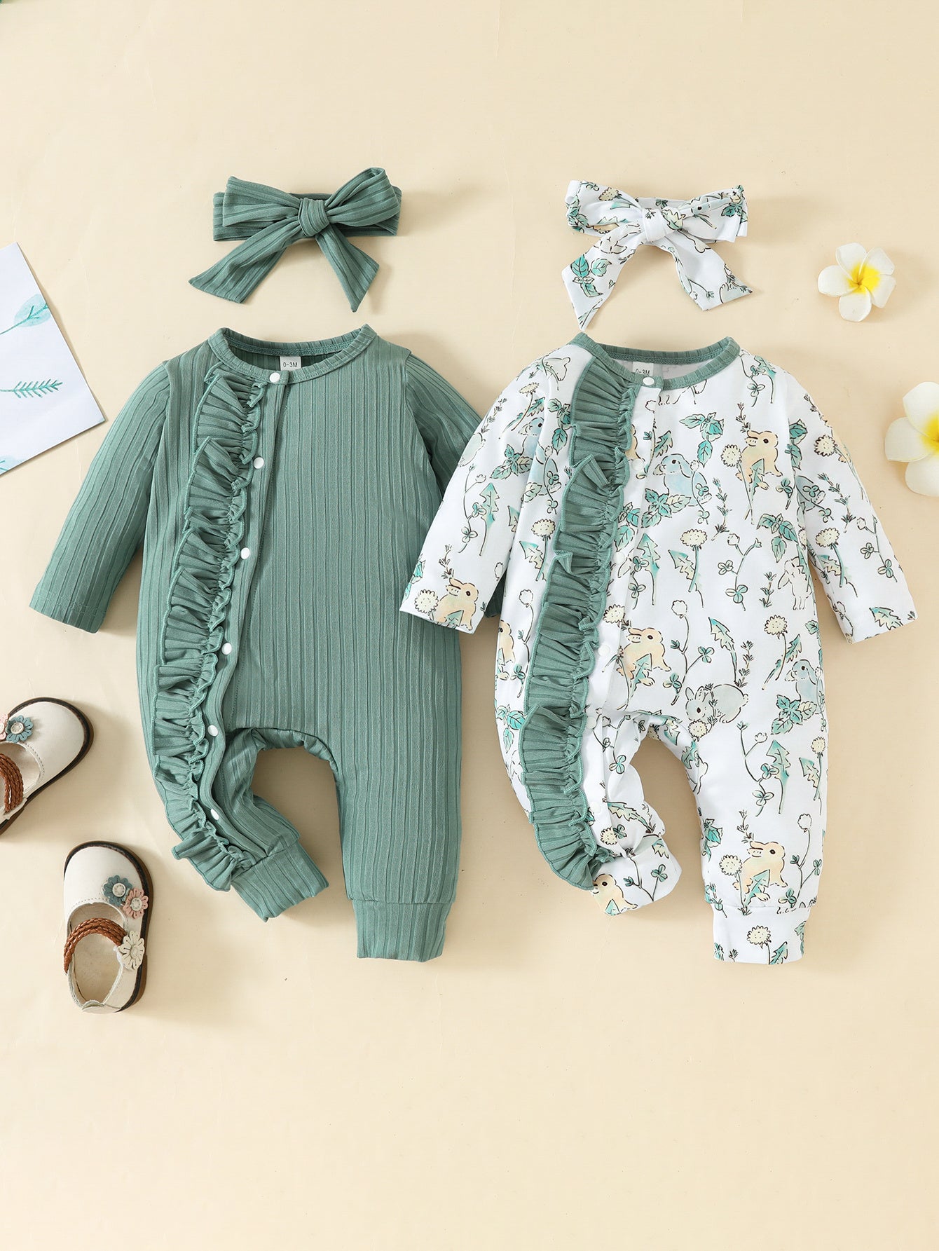 2 Piece Rompers With Headscarf for Baby Girls 0-3 Years