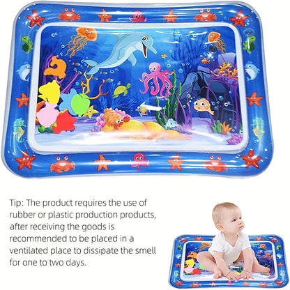 Water play mat for babies with colorful floating toys and vibrant ocean theme.