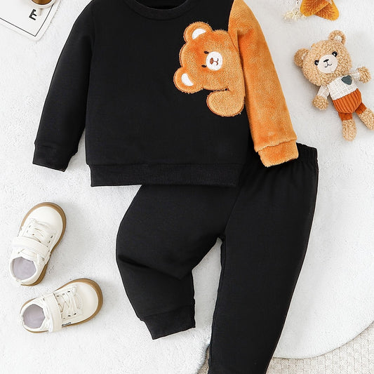 Cozy Embroidered Bear Sweatshirt & Joggers Set for Kids - BabyHaven