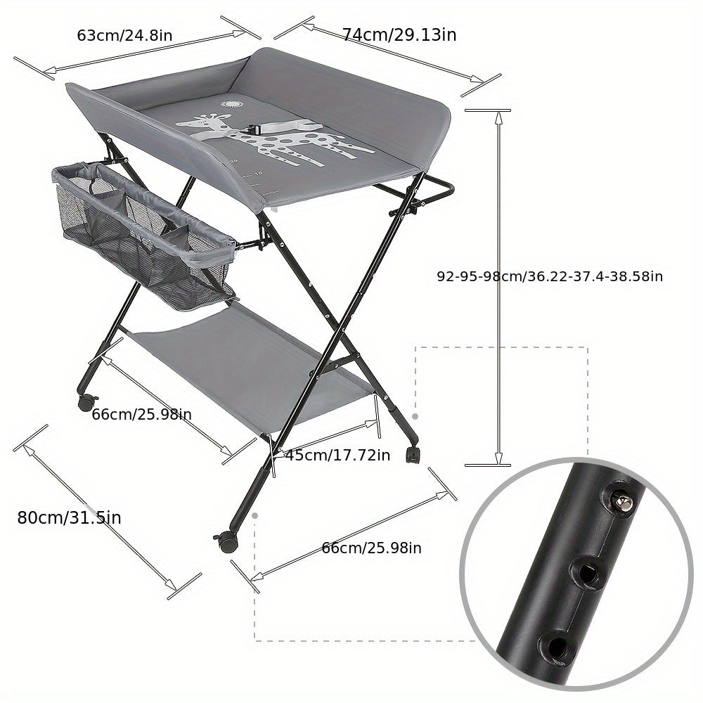 Adjustable Changing Table With Storage Basket And Wheels