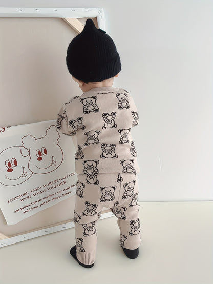 Bear-Y Cute Adorable Baby Set With Bear Print Shirt Pants