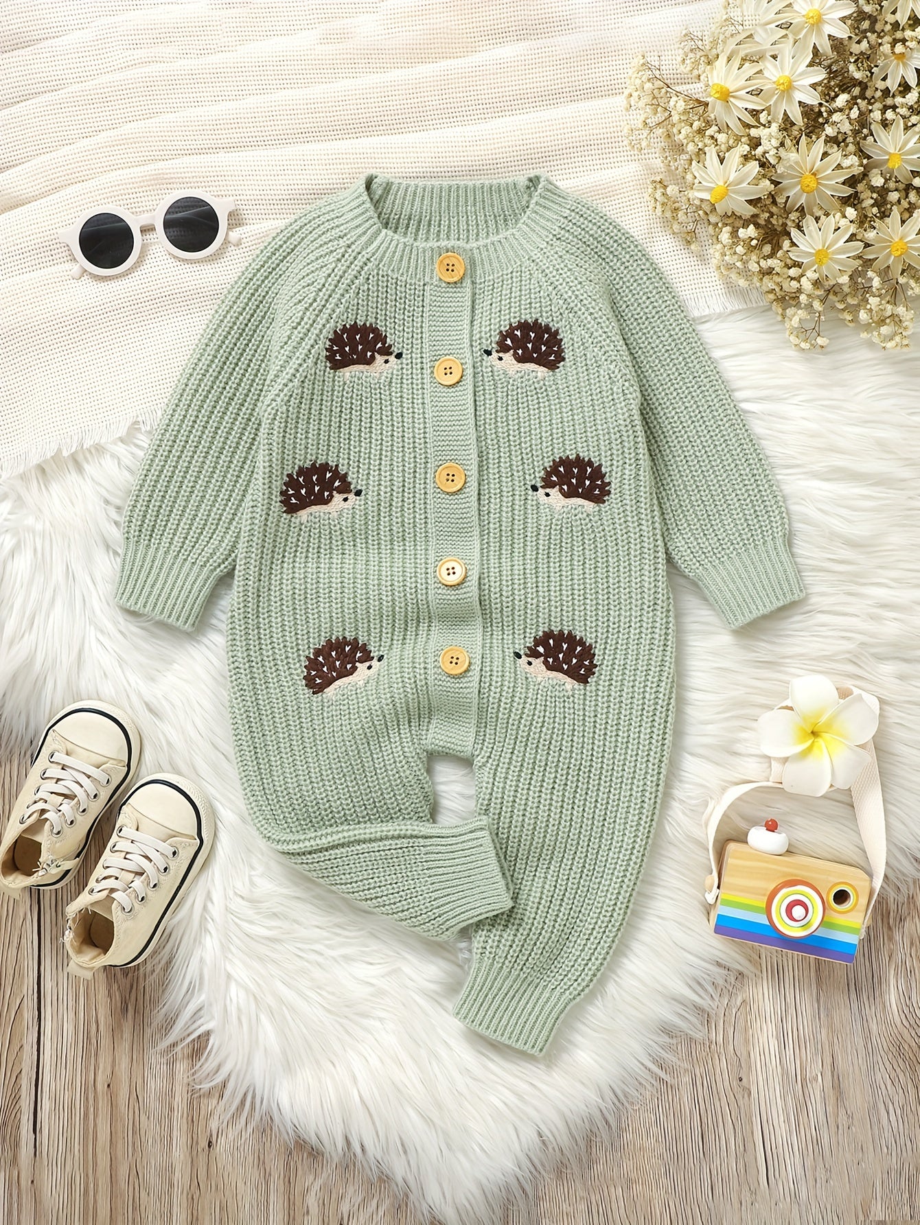 Infant And Toddler Knitted Hedgehog Pattern Body Suit Cozy