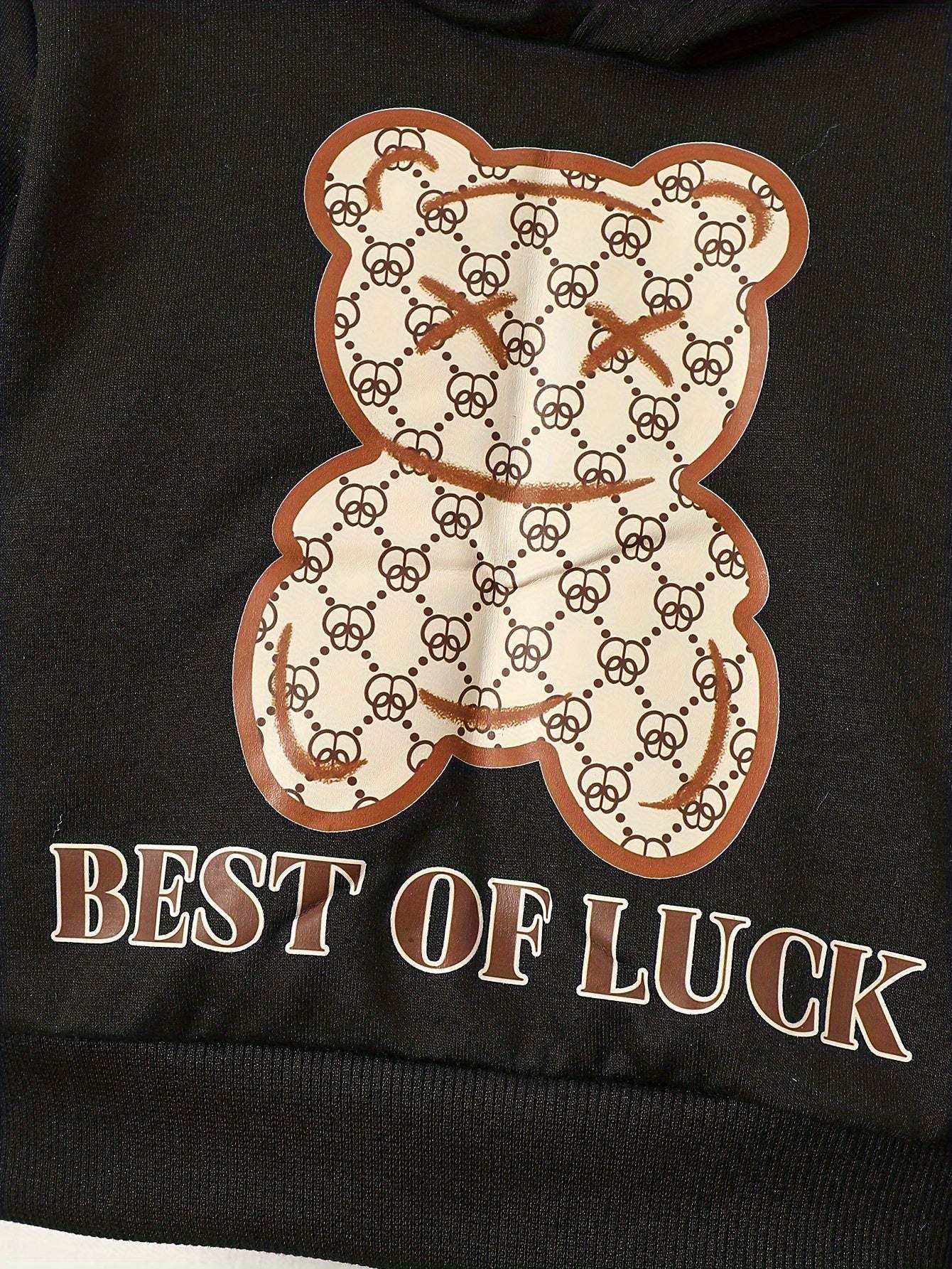 Playful Paws Cozy Bear Print Sweatshirt detail with text "Best of Luck."