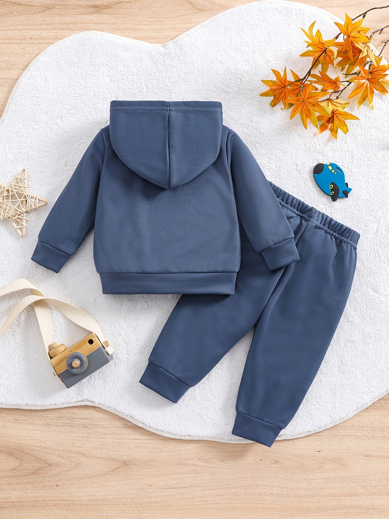 0-3 Years Old Two-piece European and American Fashion Boy's Baby Blue Letter Print Hoodie Suit