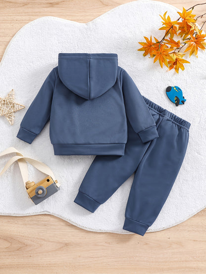 0-3 Years Old Two-piece European and American Fashion Boy's Baby Blue Letter Print Hoodie Suit