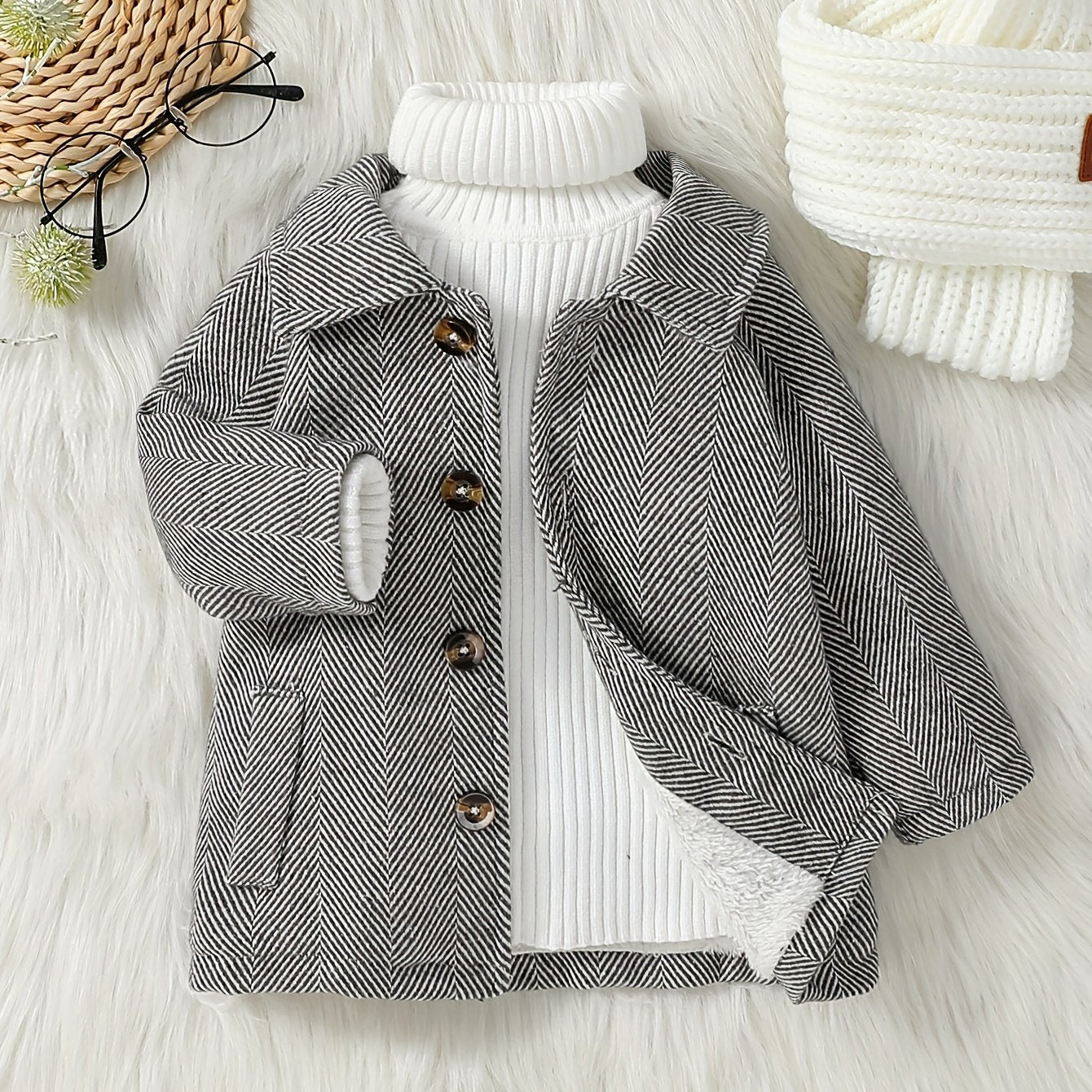 Stylish Jacket With Striped Wool Design For Kids Winter Coat