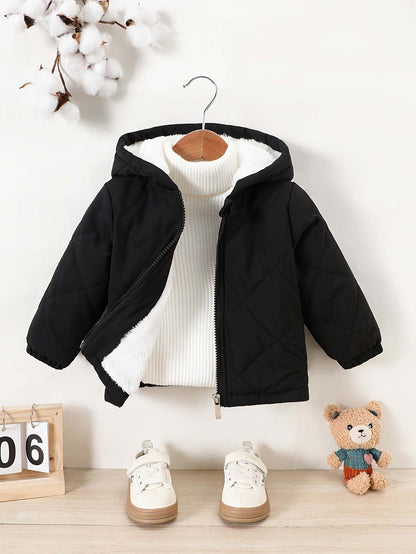 Chic velvet hooded jacket for infants and toddlers, perfect for stylish comfort and layering.