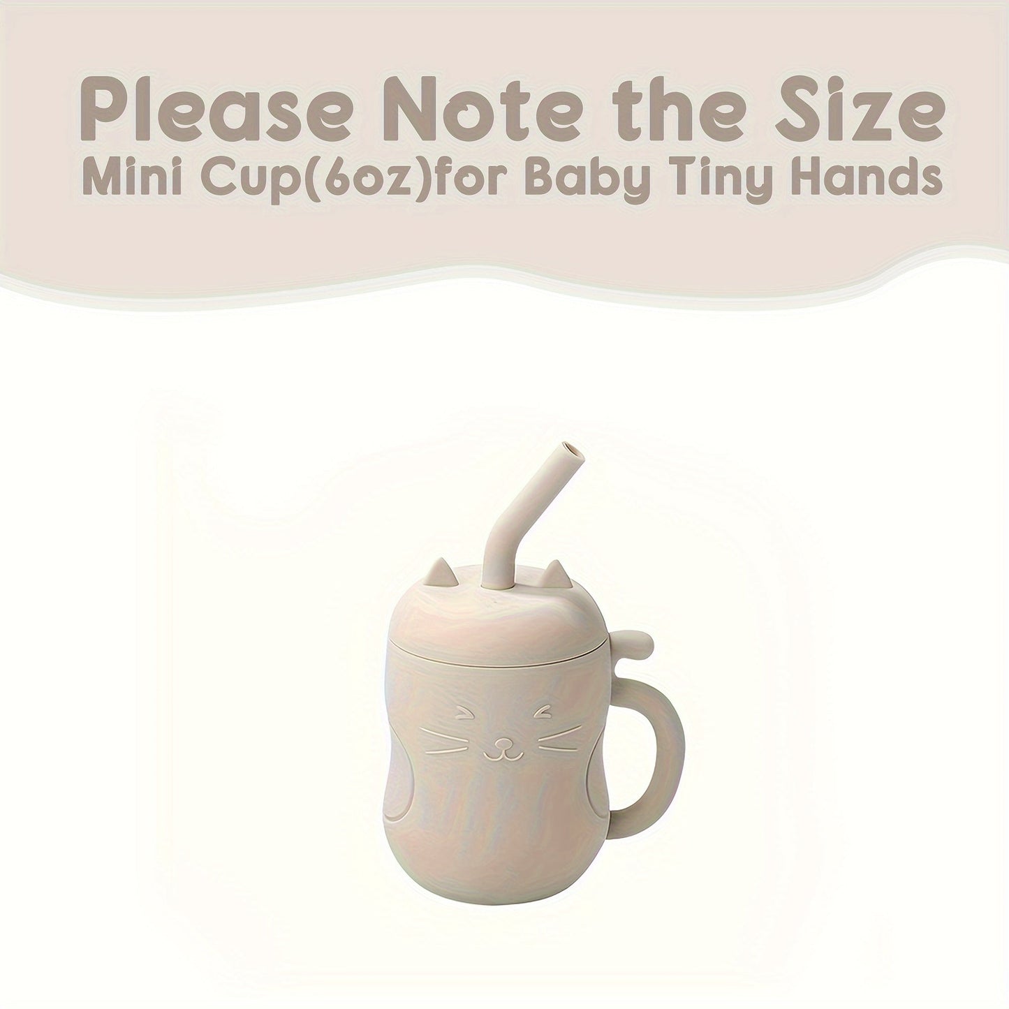 Kawaii cat-themed baby learning cup with straw and handle.