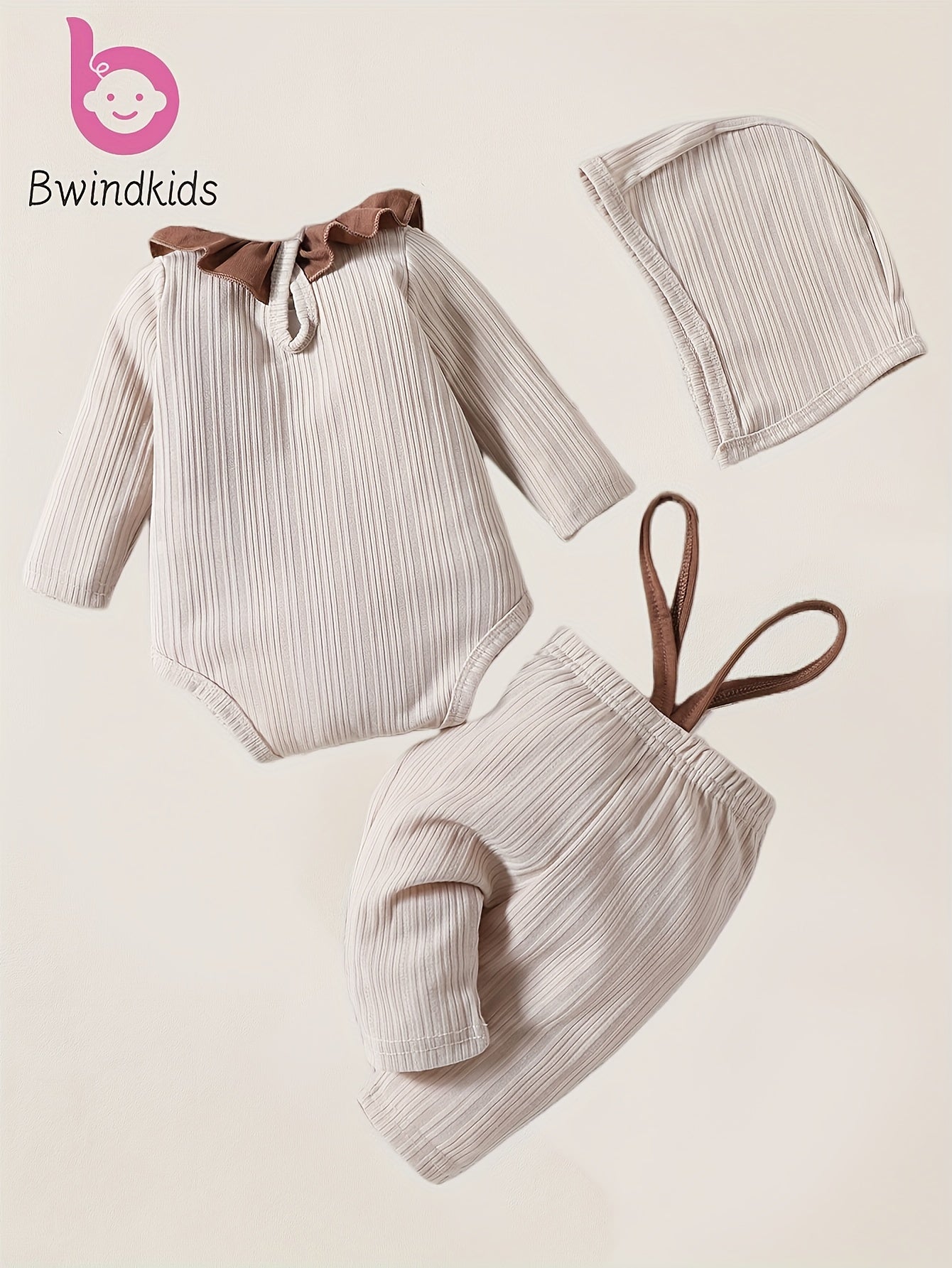 Adorable Two-Piece Ruffled Collar Bodysuit And Overalls Set