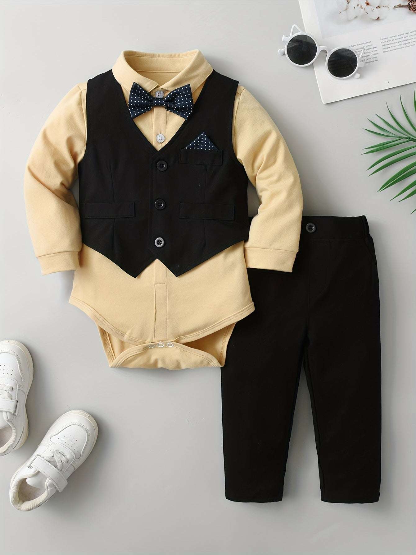 Dapper Gentleman 3-Piece Suit Set for Boys; perfect for stylish events with elegant design and comfortable fit.