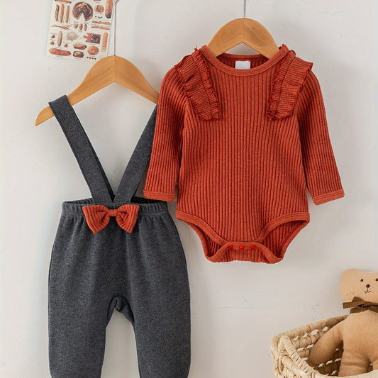 2pcs Set for Youngsters Girls Solid Color Top Overalls Outfit - BabyHaven